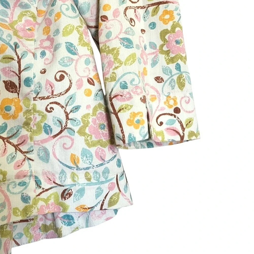 Koret Women White Pastel Floral 3/4 Sleeve Button Boho Light Cottage Jacket Larg